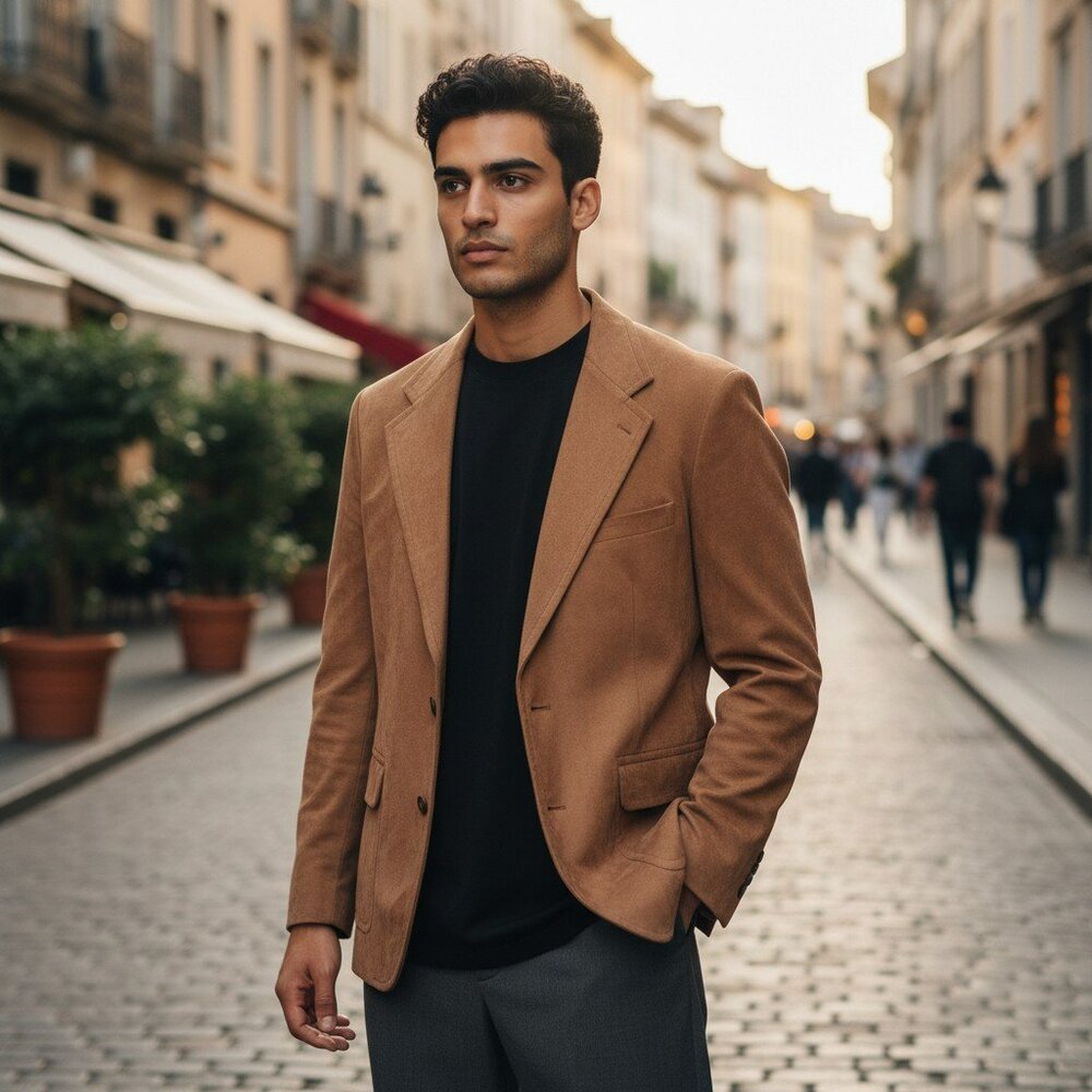 VTG Kingsridge Size 37 Brown 2 Button Front Pockets Suit Faux Suede Coat Blazer